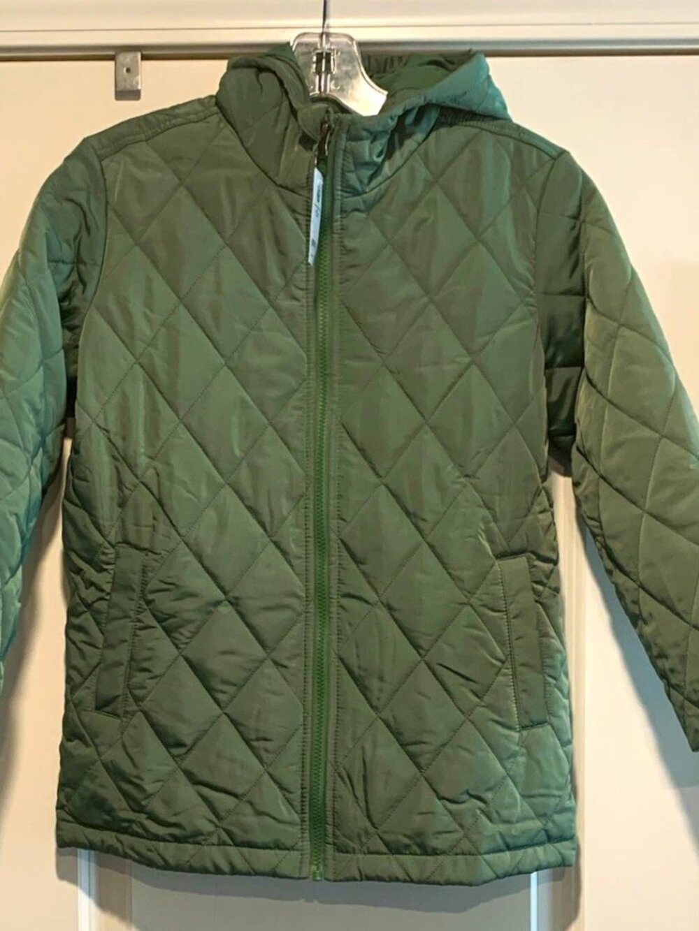 Amazon Essentials unisex child Green Quilted Hooded Full Zip Jacket Size M